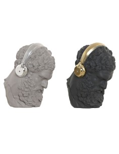 Figurine Décorative Home ESPRIT Noir Gris Doré Argenté Casque 14 x 10 x 17 cm (2 Unités)