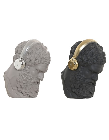 Figurine Décorative Home ESPRIT Noir Gris Doré Argenté Casque 14 x 10 x 17 cm (2 Unités)