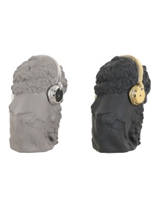 Figurine Décorative Home ESPRIT Noir Gris Doré Argenté Casque 14 x 10 x 17 cm (2 Unités) 2