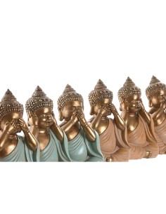 Figurine Décorative Home ESPRIT Vert Rose Doré Buda Oriental 11 x 9 x 17 cm (6 Unités) 2