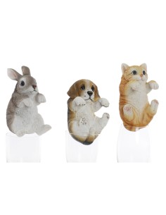Figurine Décorative Home ESPRIT Blanc Marron Gris Orange animaux 9 x 9 x 15,5 cm (3 Unités)