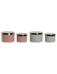 Boîte à bijoux DKD Home Decor Vert Corail Fer 13 x 13 x 9 cm (2 Pièces) (2 Unités)