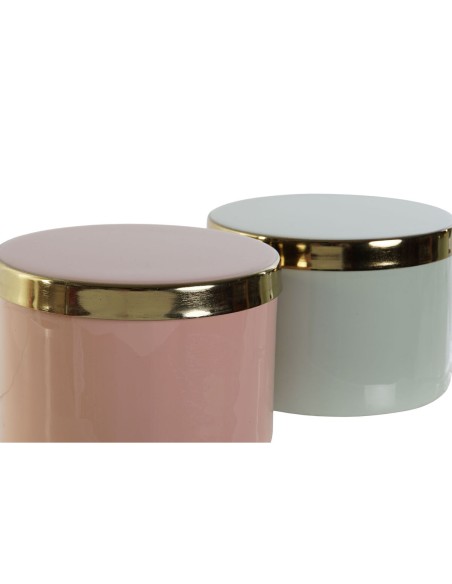 Boîte à bijoux DKD Home Decor Vert Corail Fer 13 x 13 x 9 cm (2 Pièces) (2 Unités)