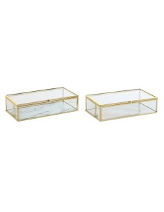 Boîte à bijoux DKD Home Decor Doré Métal Verre 20 x 11 x 5 cm 22 x 12 x 7 cm (2 Unités)
