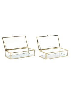Boîte à bijoux DKD Home Decor Doré Métal Verre 20 x 11 x 5 cm 22 x 12 x 7 cm (2 Unités) 2