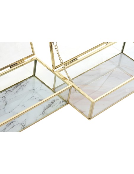 Boîte à bijoux DKD Home Decor Doré Métal Verre 20 x 11 x 5 cm 22 x 12 x 7 cm (2 Unités)