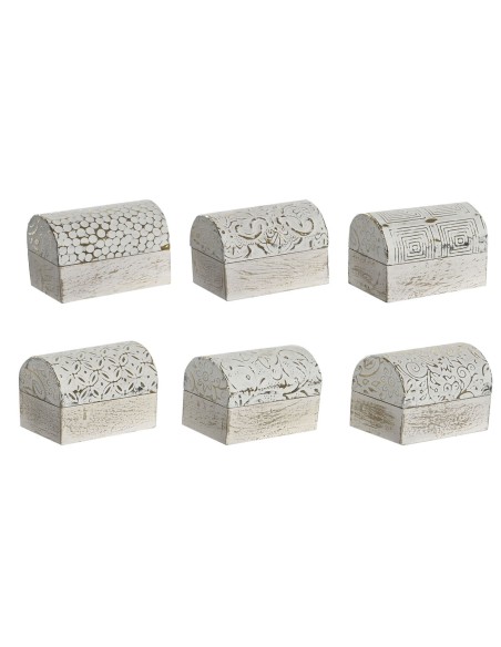 Boîte à bijoux DKD Home Decor Blanc Doré Aluminium Bois de manguier 7,5 x 5,3 x 5,3 cm (6 Unités)
