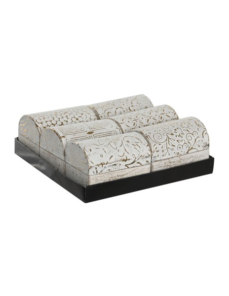 Boîte à bijoux DKD Home Decor Blanc Doré Aluminium Bois de manguier 7,5 x 5,3 x 5,3 cm (6 Unités)