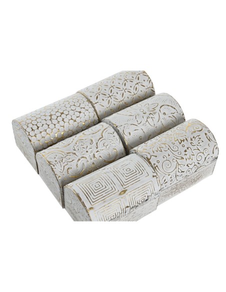 Boîte à bijoux DKD Home Decor Blanc Doré Aluminium Bois de manguier 7,5 x 5,3 x 5,3 cm (6 Unités)