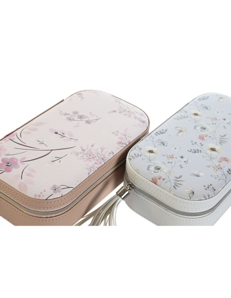 Boîte à bijoux DKD Home Decor Bleu Gris Camel Rose clair Polyuréthane Miroir 18,5 x 10 x 5 cm (2 Unités)