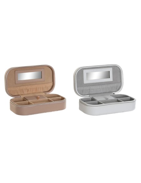 Boîte à bijoux DKD Home Decor Bleu Gris Camel Rose clair Polyuréthane Miroir 18,5 x 10 x 5 cm (2 Unités)