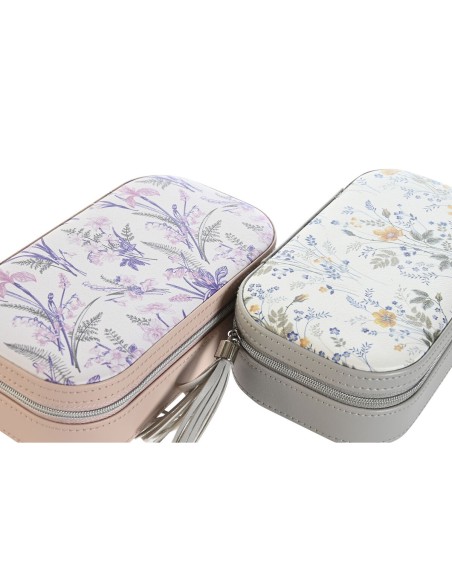 Boîte à bijoux DKD Home Decor Blanc Gris Lila Rose clair Polyuréthane Miroir 18,5 x 10 x 5 cm (2 Unités)