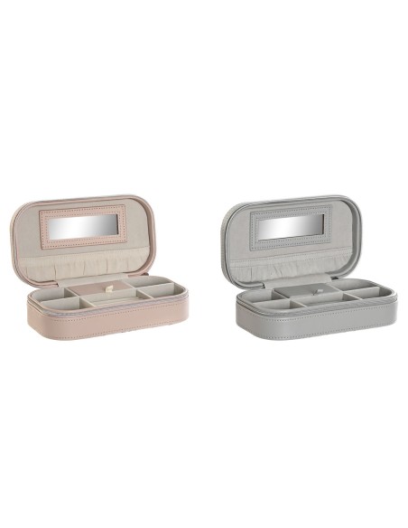 Boîte à bijoux DKD Home Decor Blanc Gris Lila Rose clair Polyuréthane Miroir 18,5 x 10 x 5 cm (2 Unités)