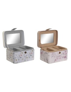 Boîte à bijoux DKD Home Decor Bleu Gris Camel Rose clair Polyuréthane Miroir 17 x 12 x 10 cm (2 Unités)
