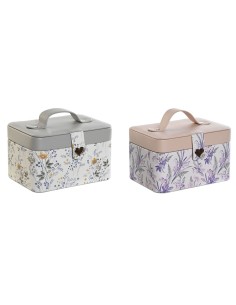 Boîte à bijoux DKD Home Decor Blanc Gris Lila Rose clair Polyuréthane Miroir 17 x 12 x 10 cm (2 Unités)