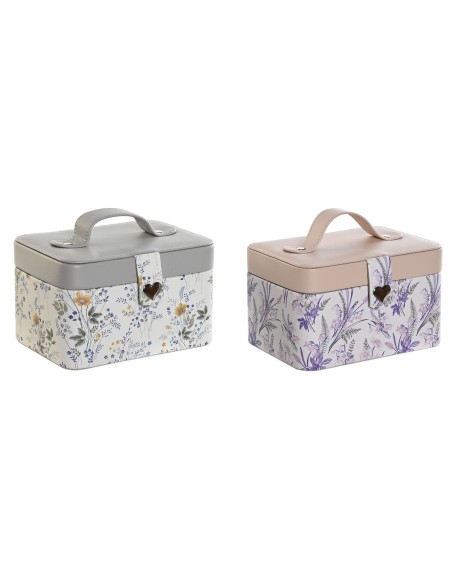 Boîte à bijoux DKD Home Decor Blanc Gris Lila Rose clair Polyuréthane Miroir 17 x 12 x 10 cm (2 Unités)