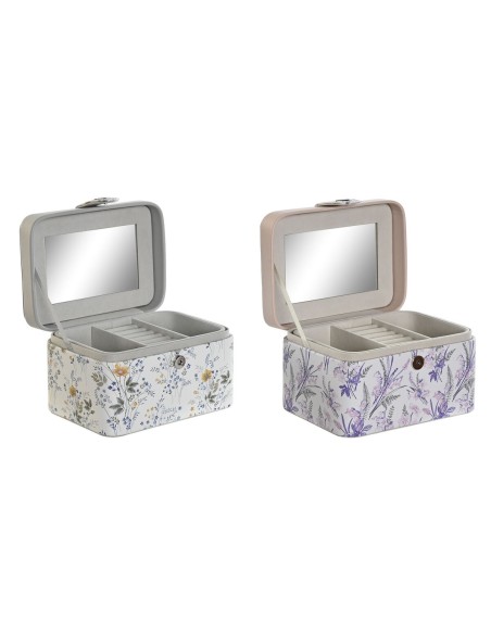 Boîte à bijoux DKD Home Decor Blanc Gris Lila Rose clair Polyuréthane Miroir 17 x 12 x 10 cm (2 Unités)