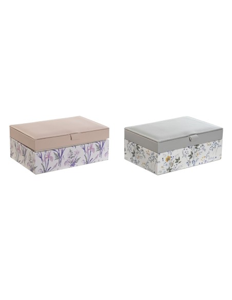 Boîte à bijoux DKD Home Decor Blanc Gris Lila Polyuréthane 18 x 12,5 x 7,5 cm (2 Unités)