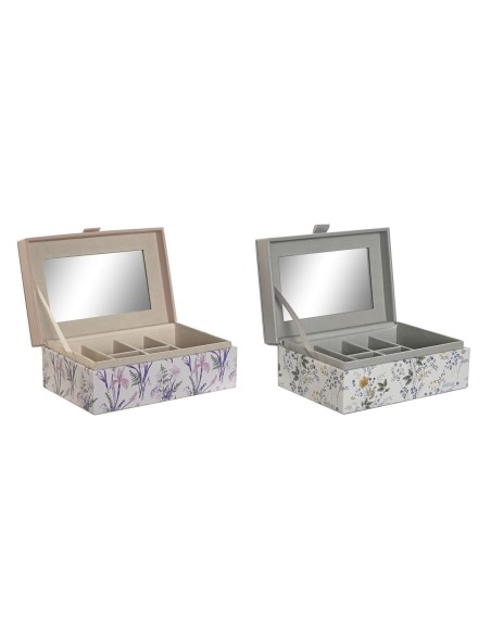 Boîte à bijoux DKD Home Decor Blanc Gris Lila Polyuréthane 18 x 12,5 x 7,5 cm (2 Unités)