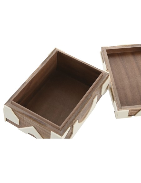 Boîte à bijoux Home ESPRIT Noir Naturel Résine Acacia 18 x 13 x 7,5 cm (2 Pièces)