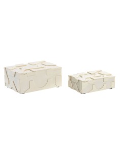 Boîte à bijoux Home ESPRIT Blanc Résine Os 18 x 13 x 7,5 cm (2 Pièces)