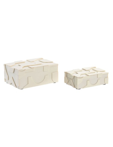 Boîte à bijoux Home ESPRIT Blanc Résine Os 18 x 13 x 7,5 cm (2 Pièces)