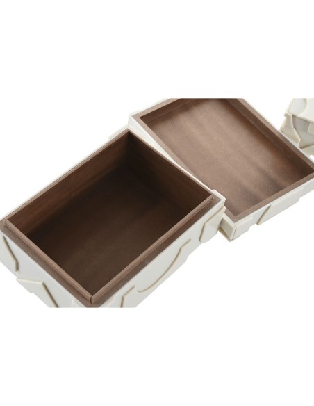 Boîte à bijoux Home ESPRIT Blanc Résine Os 18 x 13 x 7,5 cm (2 Pièces)