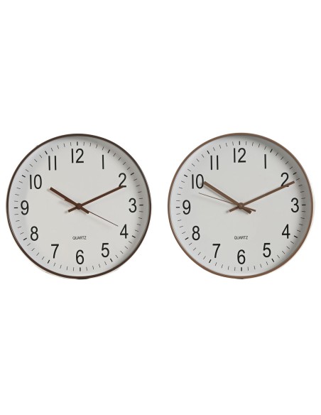 Horloge Murale Home ESPRIT Blanc Marron Naturel PVC 30 x 4 x 30 cm (2 Unités)