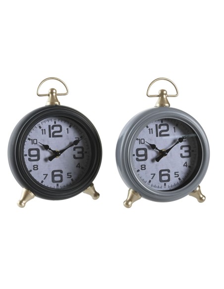 Horloge de table DKD Home Decor Noir Gris Doré Traditionnel (2 Unités)