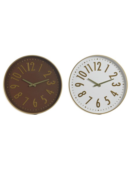 Horloge Murale Home ESPRIT Blanc Marron Doré PVC 45 x 4 x 45 cm (2 Unités)