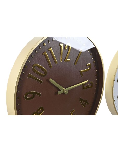 Horloge Murale Home ESPRIT Blanc Marron Doré PVC 45 x 4 x 45 cm (2 Unités)