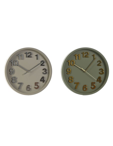 Horloge Murale Home ESPRIT Vert Gris PVC Urbaine 30 x 4 x 30 cm (2 Unités)