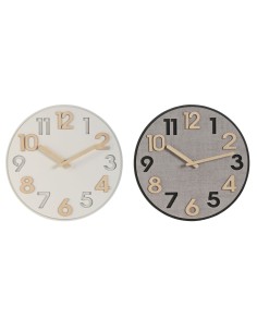 Horloge Murale Home ESPRIT Gris Naturel Bois MDF 30 x 5 x 30 cm (2 Unités)