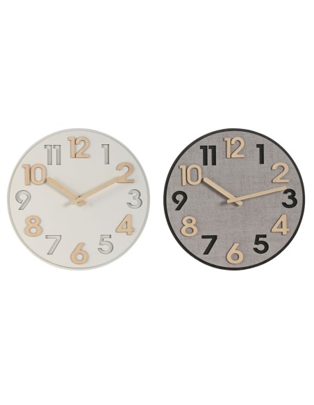 Horloge Murale Home ESPRIT Gris Naturel Bois MDF 30 x 5 x 30 cm (2 Unités)