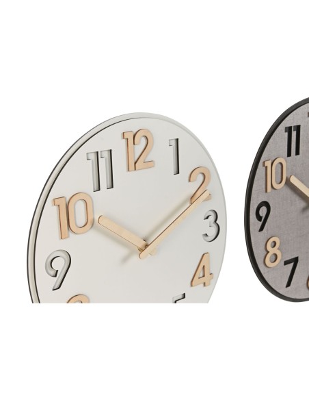 Horloge Murale Home ESPRIT Gris Naturel Bois MDF 30 x 5 x 30 cm (2 Unités)