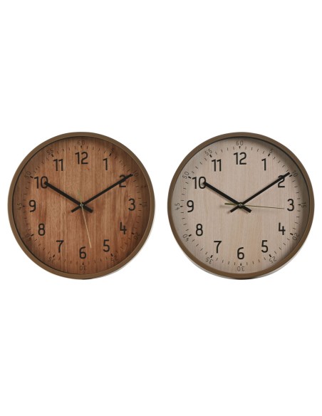 Horloge Murale Home ESPRIT Marron Naturel PVC Bois 30 x 4 x 30 cm (2 Unités)
