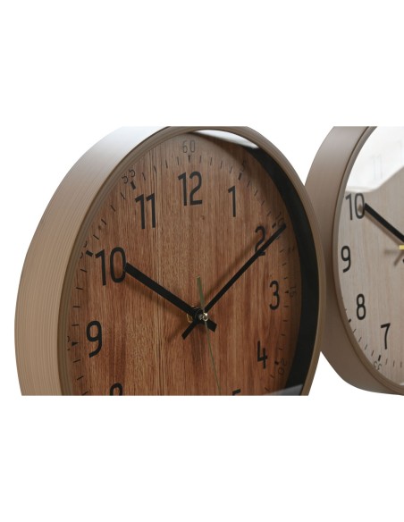Horloge Murale Home ESPRIT Marron Naturel PVC Bois 30 x 4 x 30 cm (2 Unités)