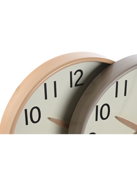 Horloge Murale Home ESPRIT Beige Naturel PVC Bois 30 x 4,7 x 30 cm (2 Unités)