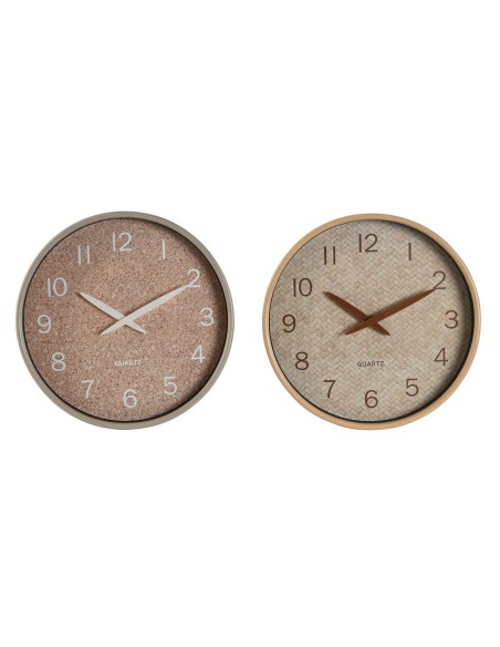 Horloge Murale Home ESPRIT Marron Naturel PVC Bois 30 x 4,7 x 30 cm (2 Unités)