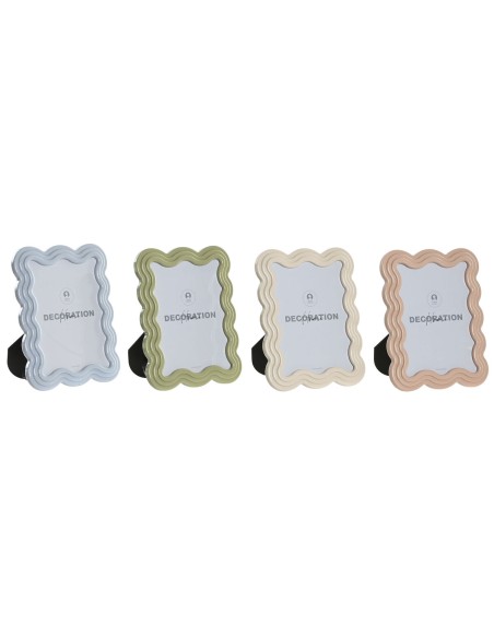 Cadre photo Home ESPRIT Bleu Blanc Vert Rose Verre ABS Scandinave (4 Unités)