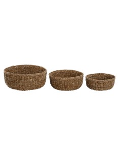 Set de basket Home ESPRIT Naturel Fibre naturelle Boho 30 x 30 x 13 cm (3 Pièces)