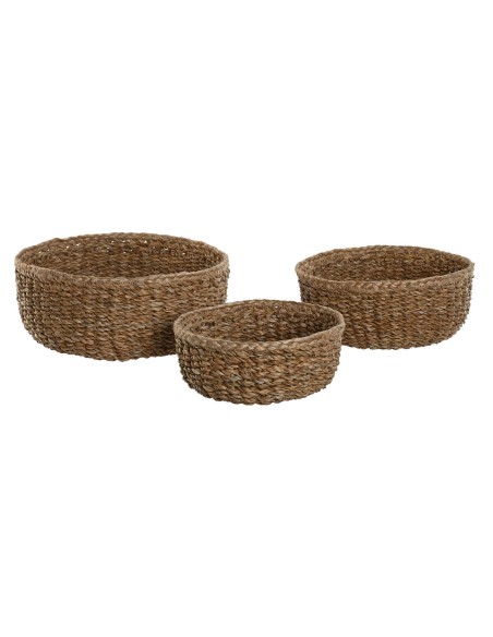 Set de basket Home ESPRIT Naturel Fibre naturelle Boho 30 x 30 x 13 cm (3 Pièces)