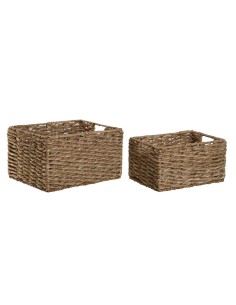 Set de basket Home ESPRIT Naturel Métal Fibre naturelle 36 x 28 x 21 cm (2 Pièces)