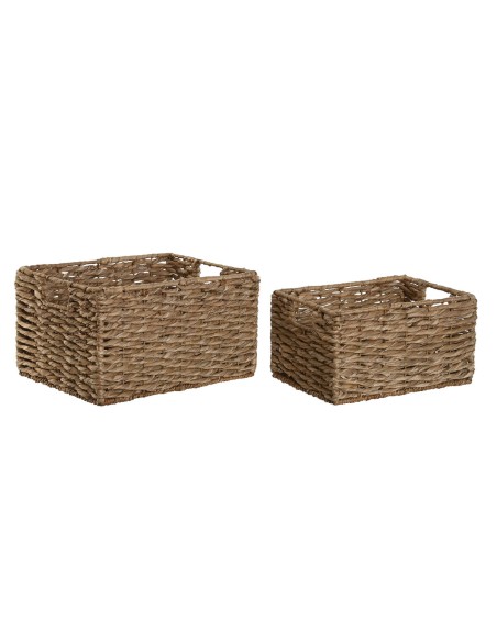 Set de basket Home ESPRIT Naturel Métal Fibre naturelle 36 x 28 x 21 cm (2 Pièces)