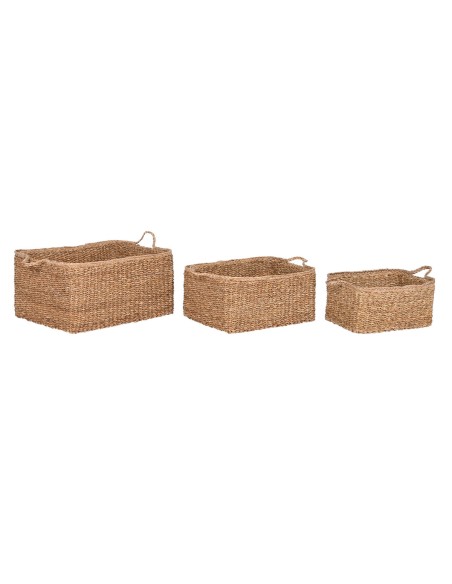 Set de basket Home ESPRIT Naturel Fibre naturelle Boho 50 x 40 x 30 cm (3 Pièces)
