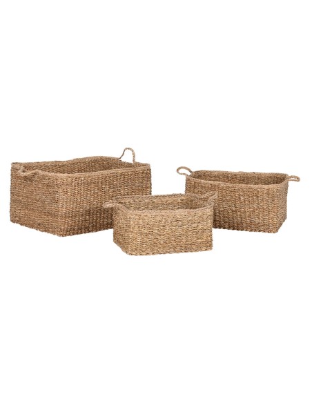 Set de basket Home ESPRIT Naturel Fibre naturelle Boho 50 x 40 x 30 cm (3 Pièces)