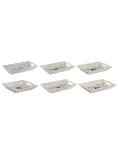 Vide-poches DKD Home Decor Blanc Doré Aluminium Bois de manguier Eléphant Buda Indien 24 x 15 x 4 cm (6 Unités)
