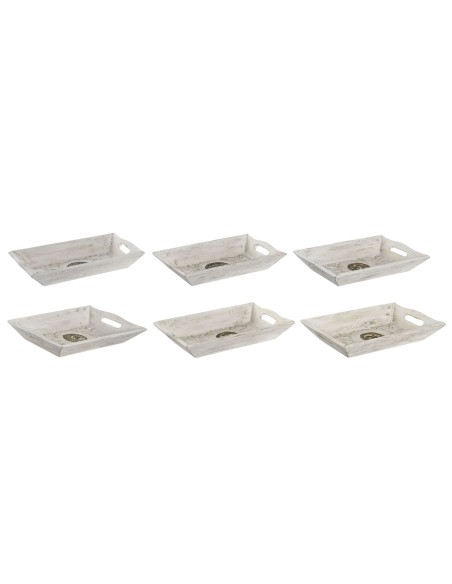 Vide-poches DKD Home Decor Blanc Doré Aluminium Bois de manguier Eléphant Buda Indien 24 x 15 x 4 cm (6 Unités)
