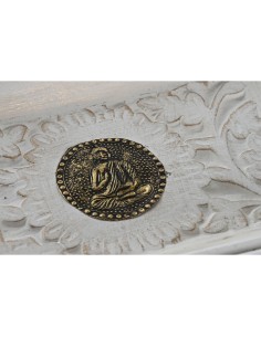 Vide-poches DKD Home Decor Blanc Doré Aluminium Bois de manguier Eléphant Buda Indien 24 x 15 x 4 cm (6 Unités) 2