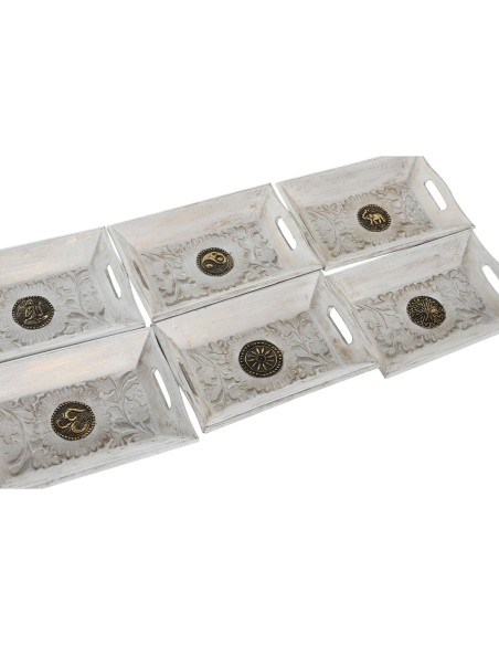 Vide-poches DKD Home Decor Blanc Doré Aluminium Bois de manguier Eléphant Buda Indien 24 x 15 x 4 cm (6 Unités)
